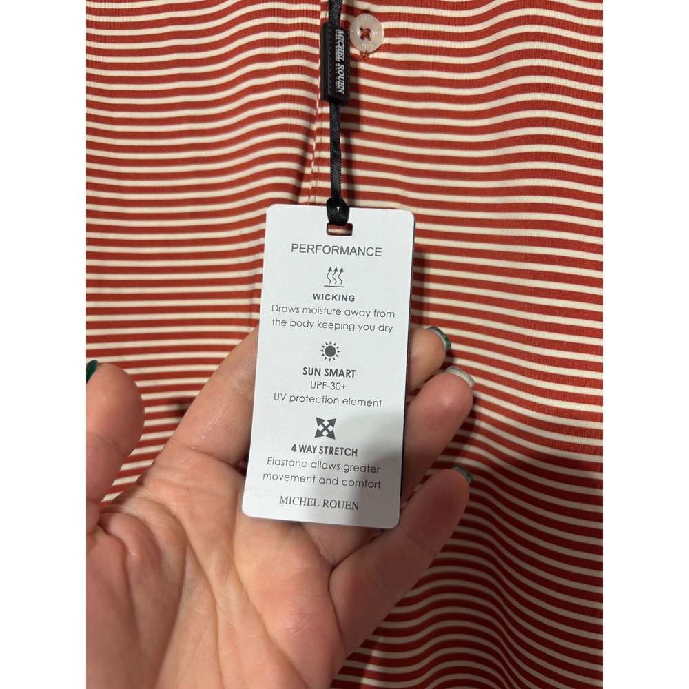 Michel Rouen Performance Polo Men Size 2XL Striped Puréed Pumpkin Stripe Shirt - Picture 4 of 6